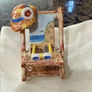 Official Limoges Beach Chair Porcelain Trinket Box with Hat